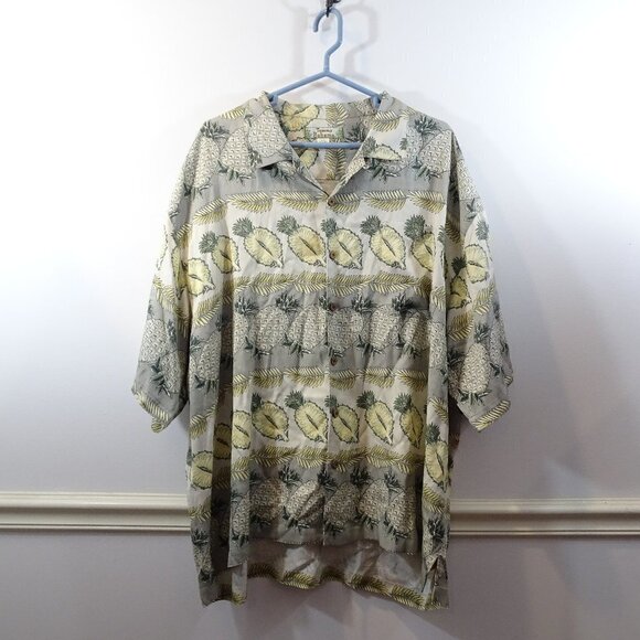 TOMMY BAHAMA Shirt Mens XXL Cream Gray Button Up Pineapple Silk Hawaiian Camp - Picture 1 of 5
